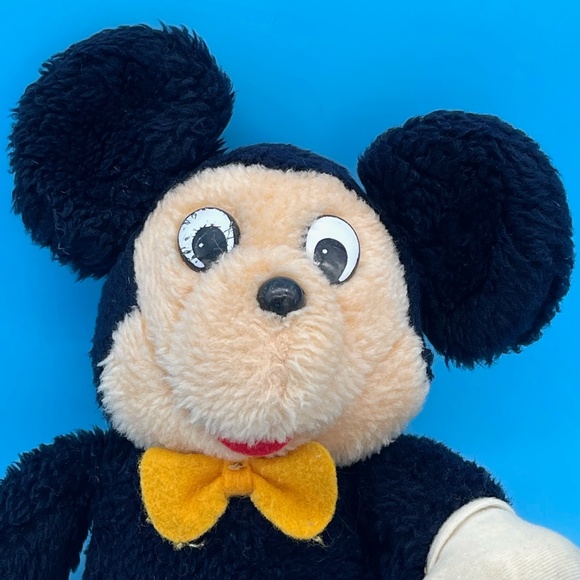Vintage 1960s 70s Mickey Mouse Stuffed Animal Plush Walt Disney Yellow Bow Tie - Picture 6 of 6